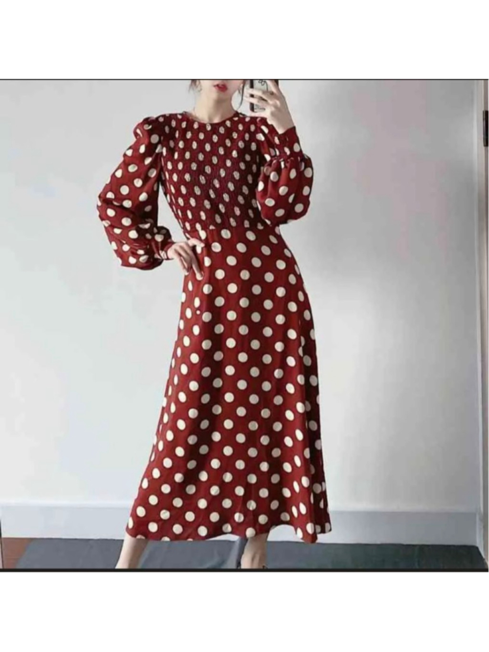 Women's ZARA Red White Polka Dot Long Sleeve Dress S